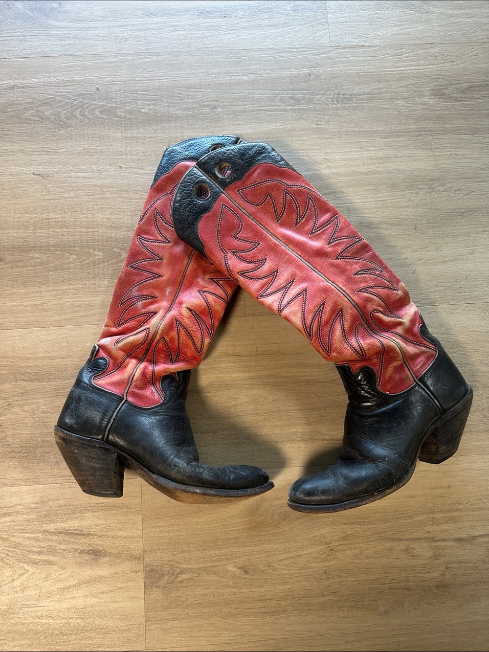 Men’s Black and Red Western Cowboy Boots - Classic Two-Tone Leather